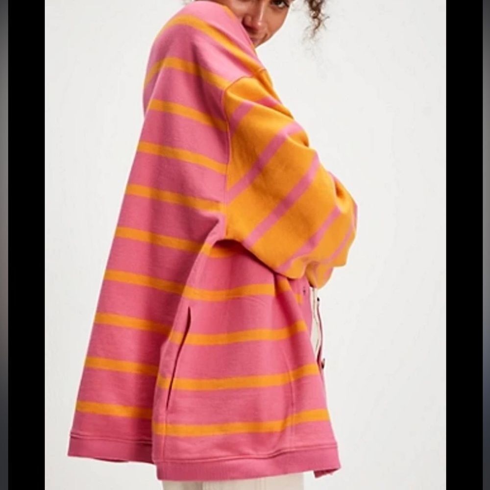 Free People We the Free Classic Striped Cardigan in Orange Combo NWOT - Picture 2 of 9